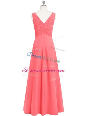 Watermelon Red V-neck Zipper Ruching Sleeveless