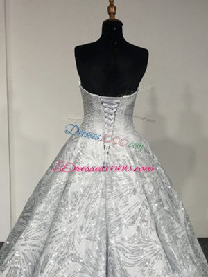 Silver Lace Up Sweetheart Sequins Quinceanera Gowns Sleeveless