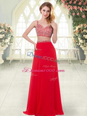 Floor Length Red Dress for Prom Straps Sleeveless Zipper