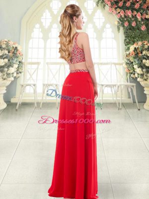 Floor Length Red Dress for Prom Straps Sleeveless Zipper