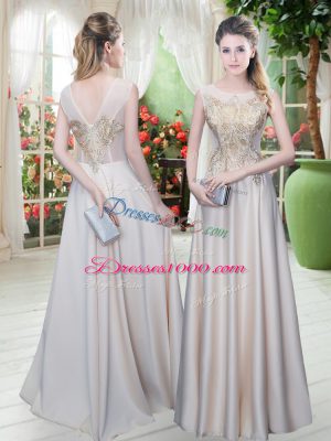 Floor Length Zipper Homecoming Dress Champagne for Prom and Party with Appliques