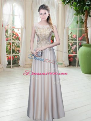 Floor Length Zipper Homecoming Dress Champagne for Prom and Party with Appliques