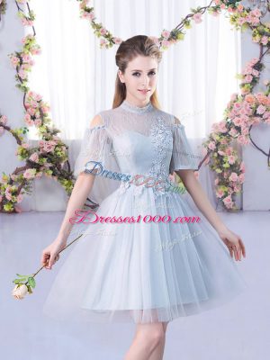 Colorful Mini Length Lace Up Bridesmaids Dress Grey for Prom and Party and Wedding Party with Lace