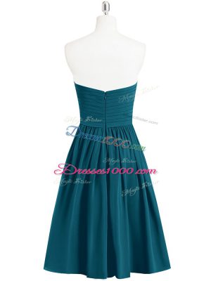 Cute Peacock Green Chiffon Zipper Sleeveless Knee Length Ruching