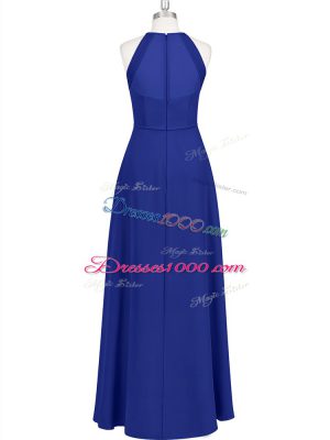 Floor Length Royal Blue Prom Dresses Halter Top Sleeveless Zipper