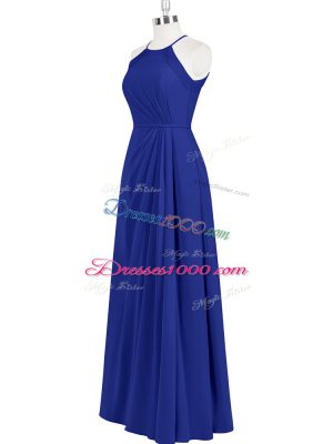 Floor Length Royal Blue Prom Dresses Halter Top Sleeveless Zipper