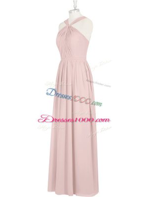 Smart Floor Length Pink Prom Dress Halter Top Sleeveless Zipper