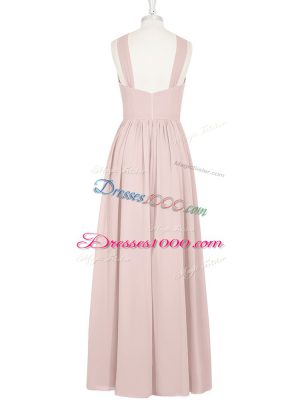 Smart Floor Length Pink Prom Dress Halter Top Sleeveless Zipper