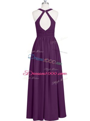 Eggplant Purple V-neck Zipper Ruching Prom Party Dress Sleeveless