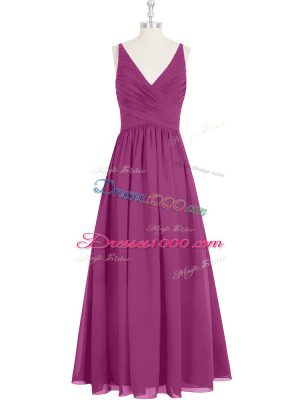 Discount Floor Length Empire Sleeveless Fuchsia Dress for Prom Zipper