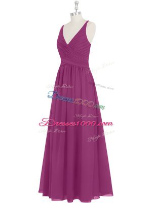 Discount Floor Length Empire Sleeveless Fuchsia Dress for Prom Zipper