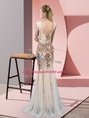 Sumptuous V-neck Sleeveless Backless Champagne Tulle