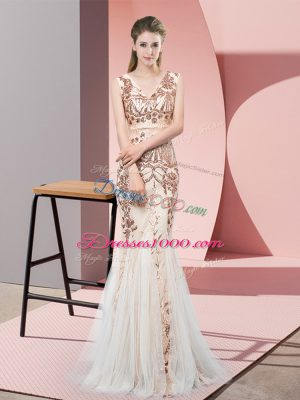 Sumptuous V-neck Sleeveless Backless Champagne Tulle