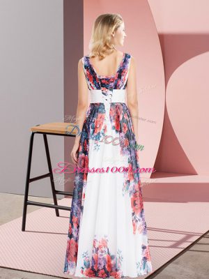 Floor Length White Formal Dresses Chiffon Sleeveless Pattern