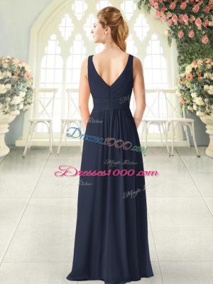 Black Sleeveless Floor Length Ruching Zipper Party Dresses