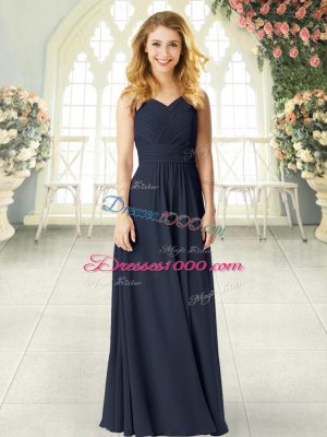 Black Sleeveless Floor Length Ruching Zipper Party Dresses