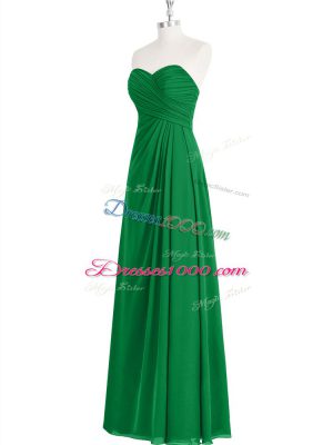 Lovely Green A-line Ruching Prom Gown Zipper Chiffon Sleeveless Floor Length