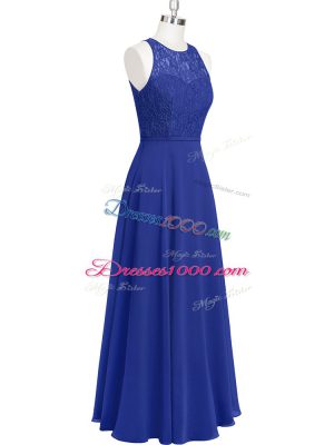 Hot Selling Royal Blue Zipper Womens Party Dresses Lace Sleeveless Floor Length