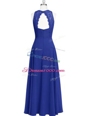 Hot Selling Royal Blue Zipper Womens Party Dresses Lace Sleeveless Floor Length