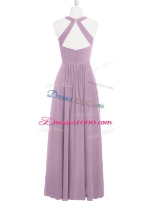 Shining Purple Sleeveless Ruching Floor Length Prom Evening Gown