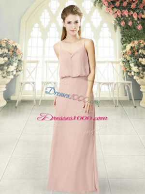 Pink Prom and Party with Ruching Spaghetti Straps Sleeveless Zipper