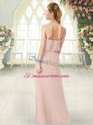 Pink Prom and Party with Ruching Spaghetti Straps Sleeveless Zipper