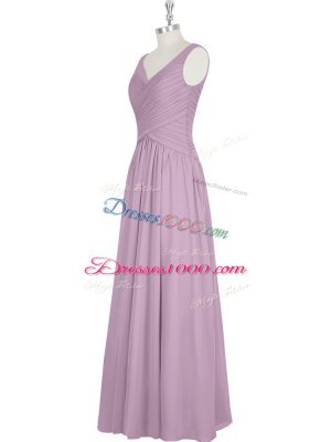 Purple Sleeveless Floor Length Ruching Zipper Evening Party Dresses