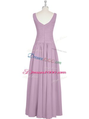 Purple Sleeveless Floor Length Ruching Zipper Evening Party Dresses