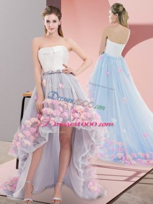 Custom Fit High Low A-line Sleeveless Grey Dress for Prom Lace Up