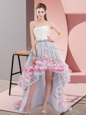 Custom Fit High Low A-line Sleeveless Grey Dress for Prom Lace Up