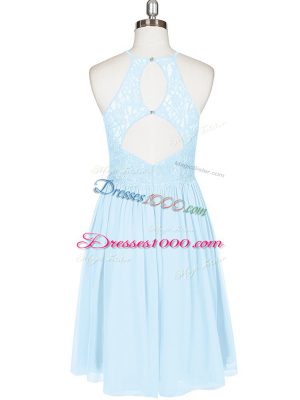 Charming Light Blue Halter Top Neckline Lace Homecoming Dress Sleeveless Backless