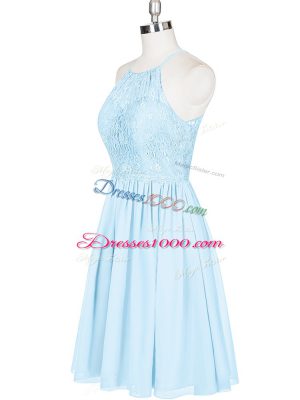 Charming Light Blue Halter Top Neckline Lace Homecoming Dress Sleeveless Backless