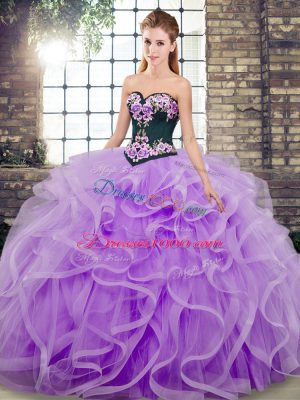 Sweep Train Ball Gowns Sweet 16 Dresses Lavender Sweetheart Tulle Sleeveless Lace Up
