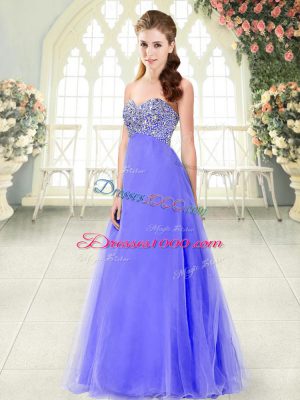 Glorious Lavender Sleeveless Beading Floor Length Prom Dress