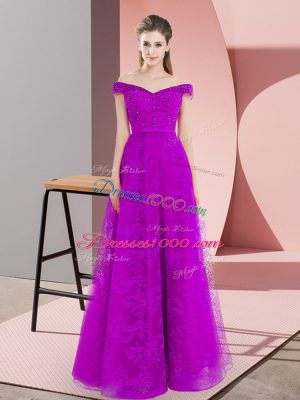 Beading and Lace Prom Party Dress Purple Lace Up Sleeveless Floor Length