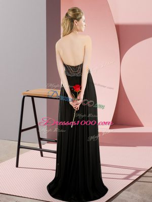 Best Selling Black Sleeveless Sweep Train Beading Homecoming Dress