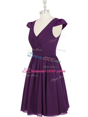 Elegant Cap Sleeves Zipper Mini Length Ruching Prom Dress