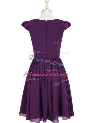 Elegant Cap Sleeves Zipper Mini Length Ruching Prom Dress