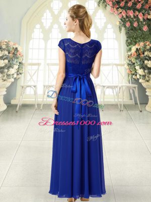 Vintage Chiffon Scoop Cap Sleeves Zipper Lace Party Dress Wholesale in Royal Blue