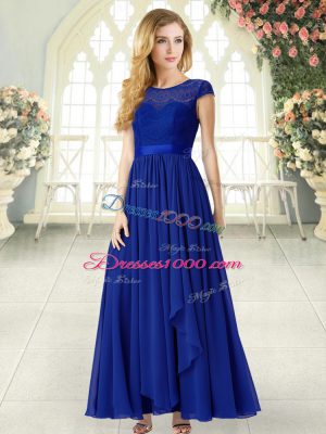 Vintage Chiffon Scoop Cap Sleeves Zipper Lace Party Dress Wholesale in Royal Blue