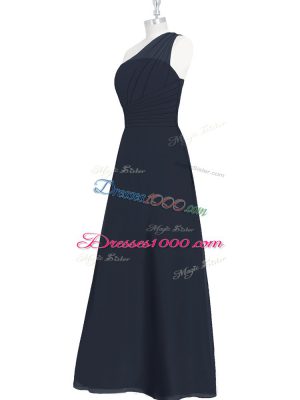 Black Chiffon Side Zipper Prom Evening Gown Sleeveless Floor Length Ruching