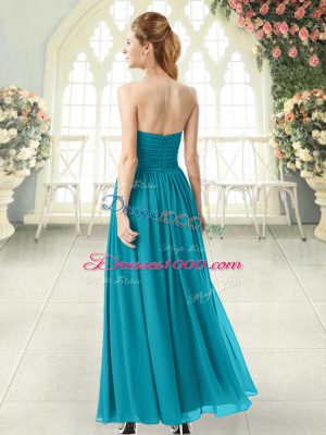 Wonderful Ankle Length Zipper Prom Party Dress Teal for Prom and Party with Ruching