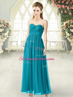 Wonderful Ankle Length Zipper Prom Party Dress Teal for Prom and Party with Ruching