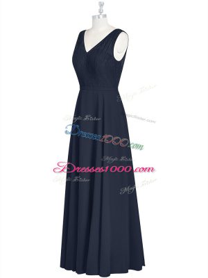 Stunning Black Chiffon Zipper Sleeveless Floor Length Ruching