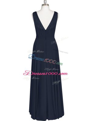 Stunning Black Chiffon Zipper Sleeveless Floor Length Ruching