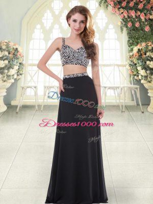 Black Straps Zipper Beading Prom Dresses Sleeveless