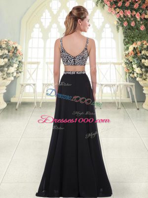 Black Straps Zipper Beading Prom Dresses Sleeveless