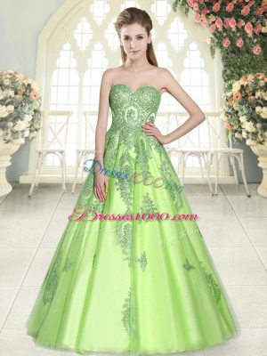 Exquisite Sleeveless Tulle Floor Length Lace Up Evening Dress in with Appliques