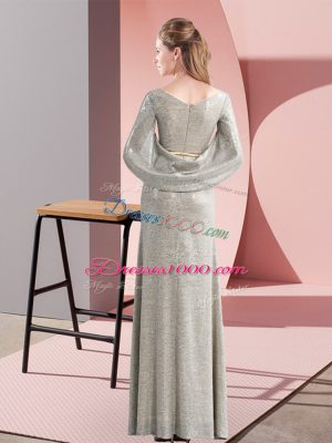 Grey Column/Sheath Belt Evening Dress Zipper Half Sleeves Floor Length