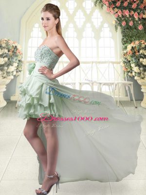 Apple Green A-line Sweetheart Sleeveless Chiffon High Low Zipper Beading and Ruffled Layers Prom Evening Gown